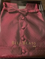 NEW Bill Blass Silk Burgundy Vest Suit Tuxedo Matching Silk Bow Tie One Size