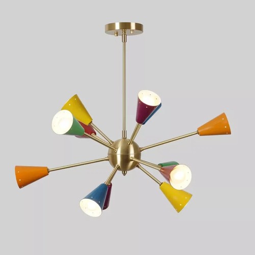 12 Arm Multi Color Shade Brass Sputnik Chandelier Light Fixture Mid Century - Picture 6 of 7
