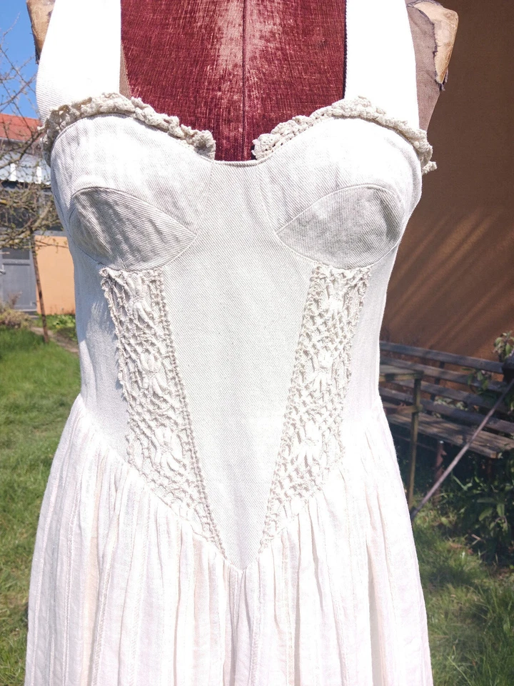 70er 80er Jahre Sonnenkleid Prärie Gunne Sax Style Häkelspitze Original Vintage  - Bild 2 von 4