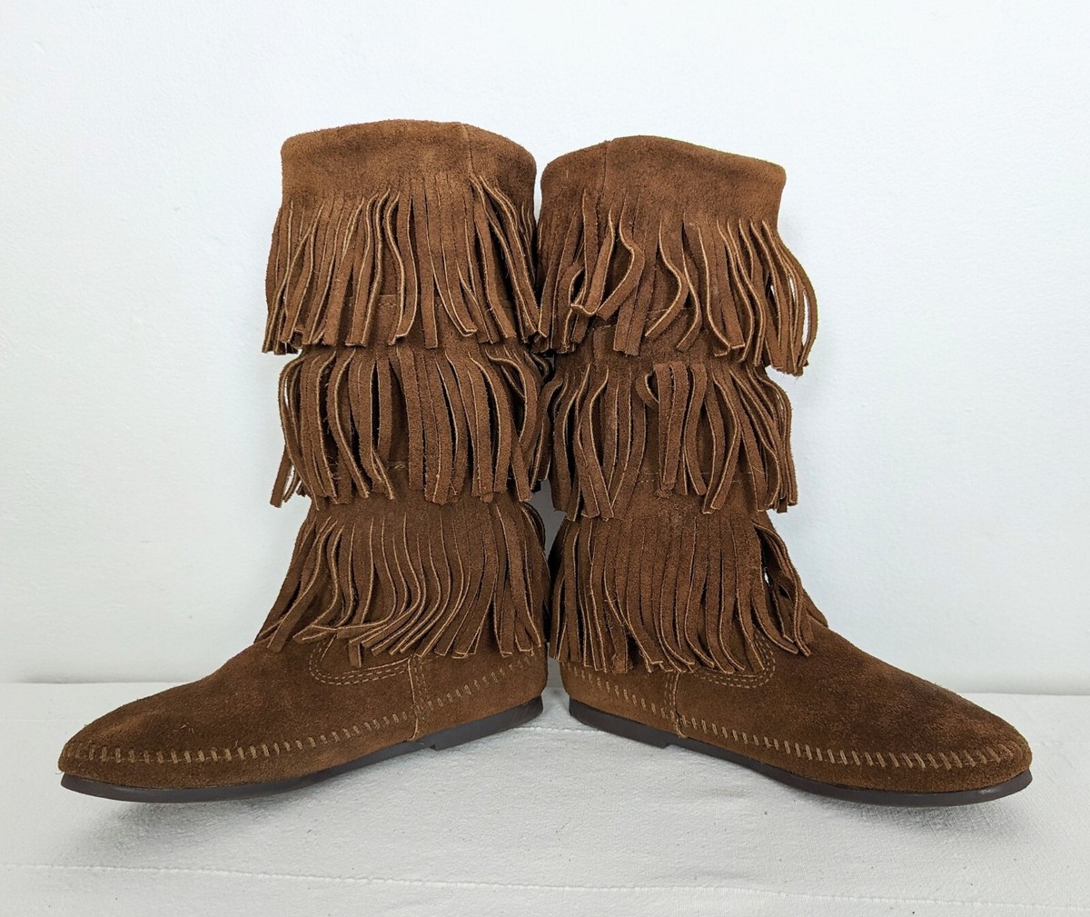 Minnetonka Women's Moccasin Boots 3-Layer Fringe Sz Some