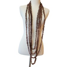 Lot of 4 Vintage Hawaiian Handmade Brown Koa Seed Tiki Lei Necklace 25"-31"