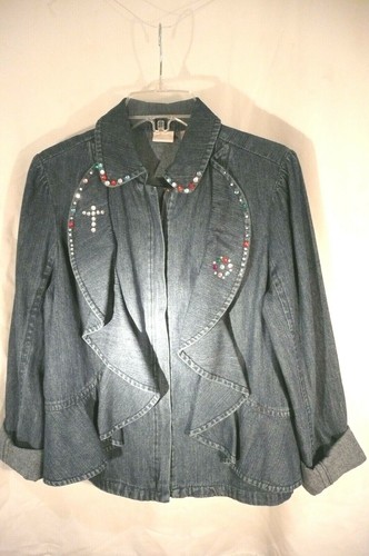 Vintage Collectibles Zipper Front Blue Denim Jean Jacket Size 8 Bejeweled Cute!! - Picture 9 of 12