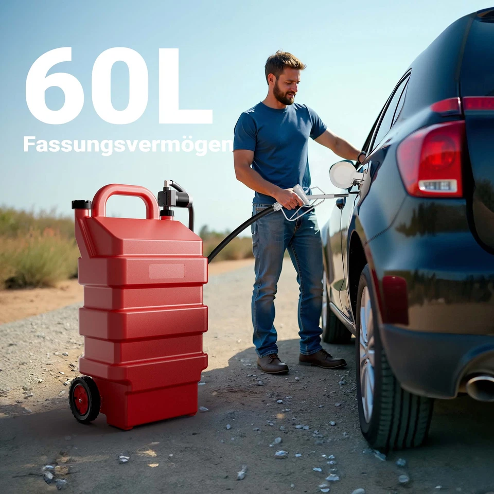 Wiltec 60l mobile Tankanlage 12V Pumpe Kraftstoffbehälter Diesel Benzin Kanister - Bild 2 von 4