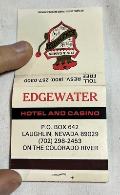 Vintage Matchbook Cover EDGEWATER Hotel & Casino LAUGHLIN Nevada 