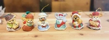 Vintage Caring Critter Chimers Porcelain Bell Christmas Ornaments - Set of 6