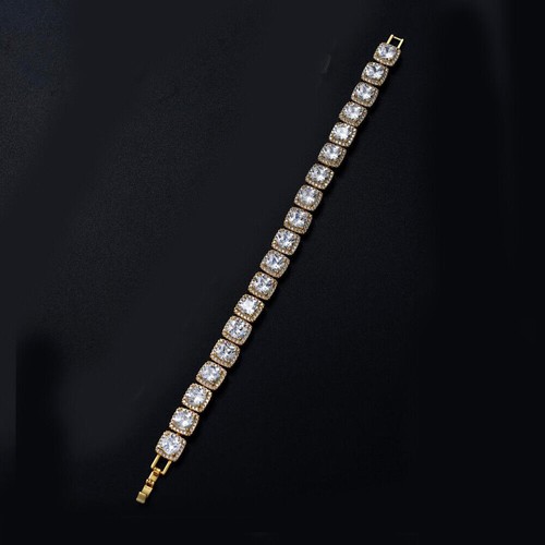 Brazalete de Hip Hop Baguette de tenis helado inundado enchapado en oro 14K para hombre A9003-G - Imagen 5 de 5