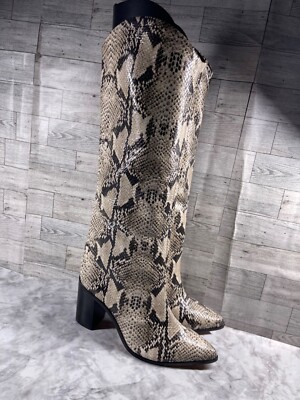 Schutz Boots Women 7B Analeah Shoes Brown Leather Snake Comfort