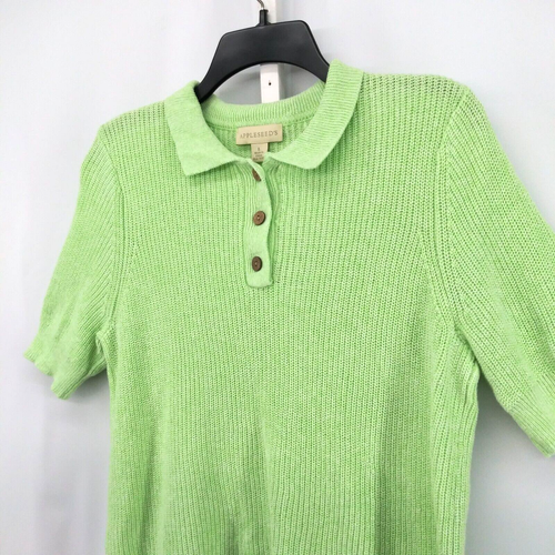 Appleseed's Polo Sweater Womens Size L Green Ribbed Knit Linen Cotton Blend - Picture 2 of 7
