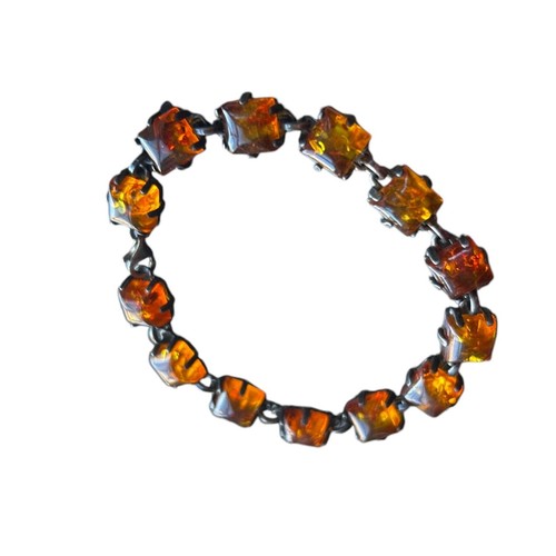 Brazalete de eslabones cuadrados ámbar miel natural plata de ley 925 vintage años 90 7,5" - Imagen 2 de 2