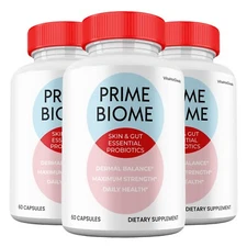 Prime Biome Supplement for Healthy Skin and Gut, Advanced Max Strength (3 Pack)