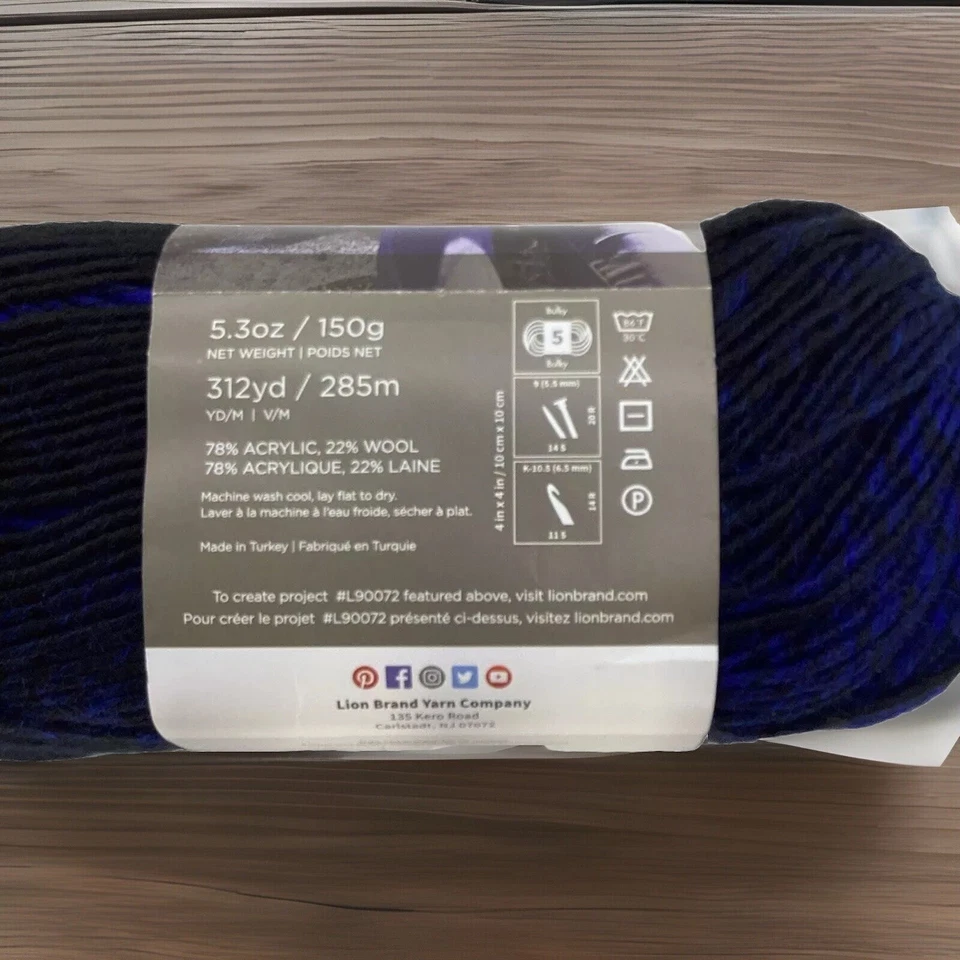 Lion Brand Scarfie Yarn "Black/Royal" 3 Skeins # 368 - Image 4 of 4