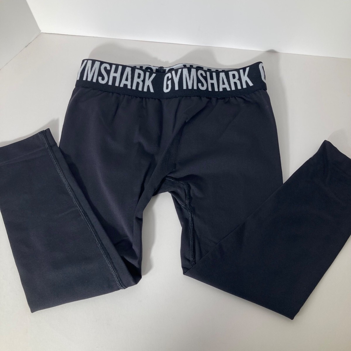 Womens Gym Shark Short Leggings Black XS Silicone Waist Band 12 14