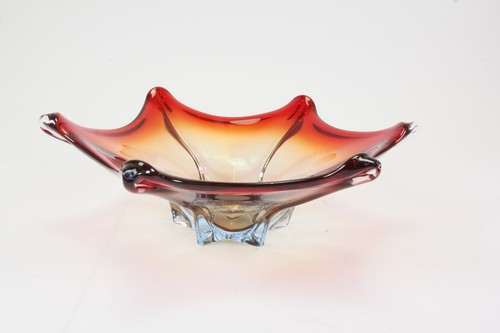 Murano Sommerso Schale rot Tafelaufsatz 38cm Inferno Zacken unbeschädigt - Picture 3 of 5