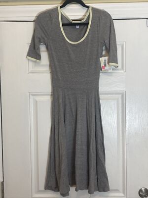 Lularoe Nicole Dress XS Solid Grey Yellow Ringer NWT | eBay