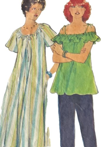 1980s Ruffled Off Shoulder Smock Dress Peasant Top Style Sewing Pattern 1838