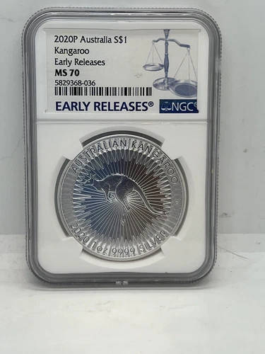 Australia 2020 P 1 oz Silver Dollar Kangaroo Early Release NGC MS70 #1341