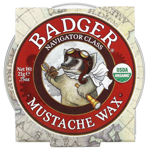 ORGANIC MUSTACHE WAX BADGER 100% CERTIFIED ORGANIC BEARD NATURAL OIL TIN 21g - Picture 2 of 4