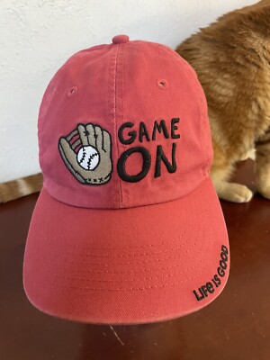Life Is Good GAME ON Baseball Strapback Hat / Cap - Red