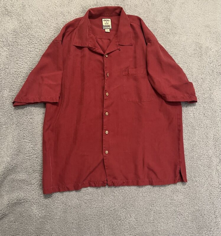 Tommy Bahama Shirt Mens XL 100% Silk Hawaiian Maroon Button Up Short Sleeve
