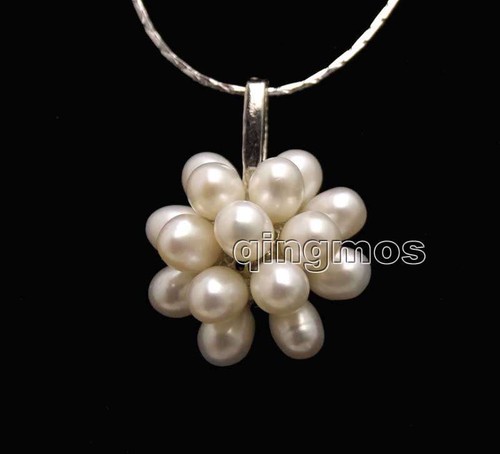 20mm Flower Natural White Pearl Pendant Necklace for Women Jewelry Chokers 17" - Picture 9 of 17