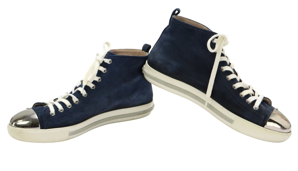 MIU MIU Zapatillas Mujer Eu 39 Tobillo Cordones Metal Delantero Azul Informal - Imagen 2 de 4