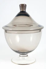 Vintage Empoli MCM Smoke Glass Covered Candy Dish Apothecary Jar w/ Lid Pedestal