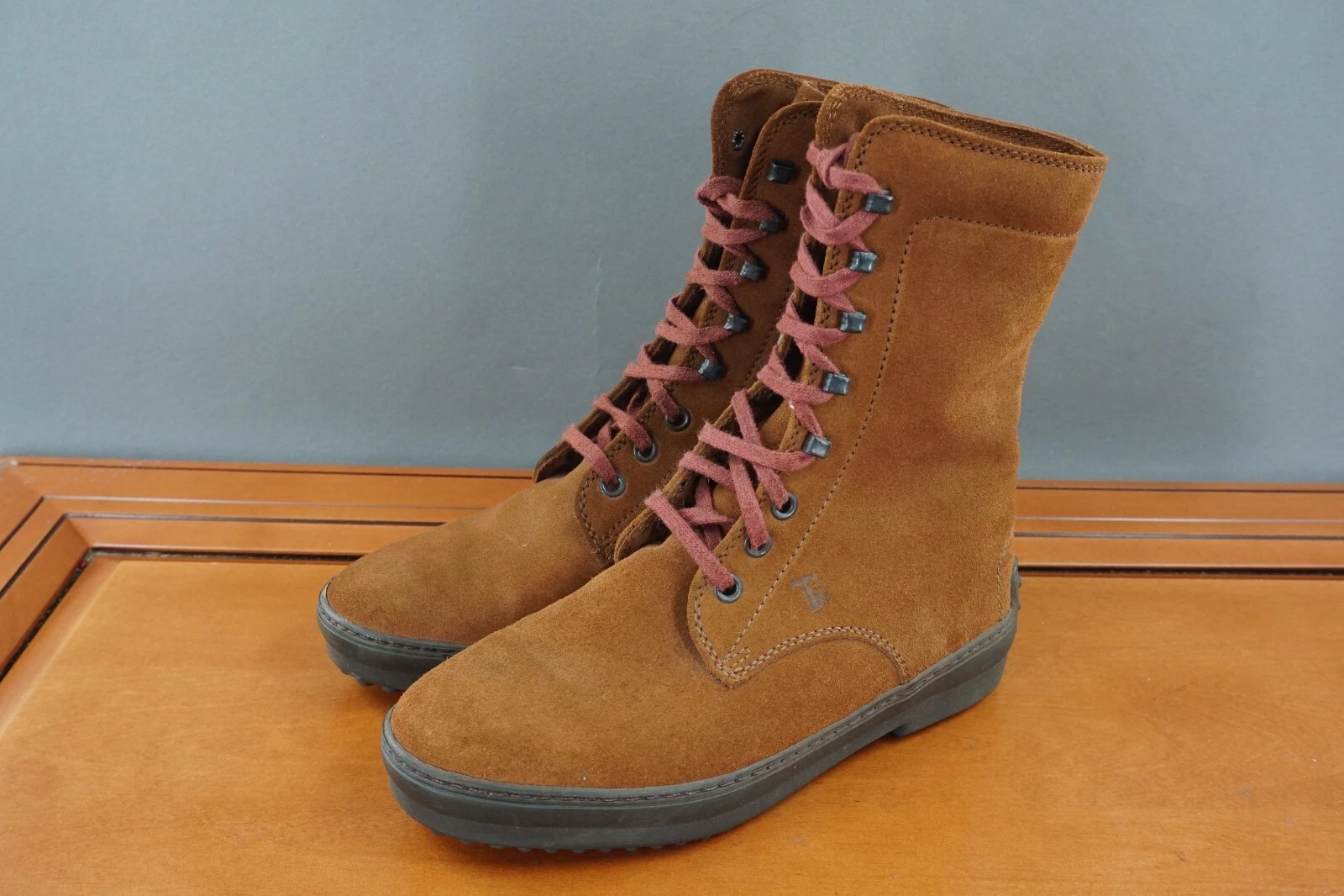 TOD’S TOD'S Gommino donna 35 5 scarpe marroni in pelle con lacci e stivaletti suola in ciottoli