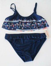 Roxy Girls Little Pretty Flutter Bikini Swimsuit Blue Depths Sz 8 - NWT