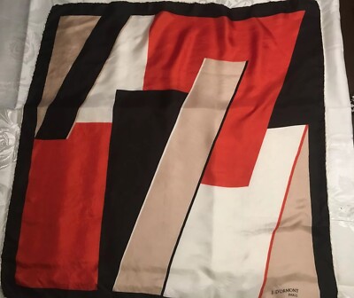 Estate I.D ormont Paris J.DORMONT Paris Silk Scarf Red Black Beige Hand Rolled* 