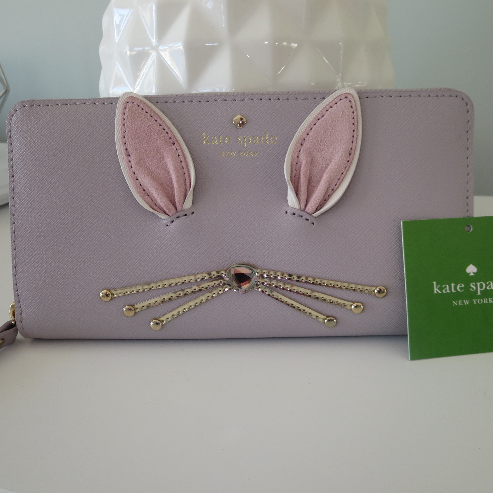 KATE SPADE MAKE MAGIC BUNNY RABBIT WHISKERS FLUFFY WHITE TAIL LACEY ZIP ...