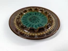 Robert Maxwell Art Pottery Ashtray W/ Blenko Glass Center Green & Brown