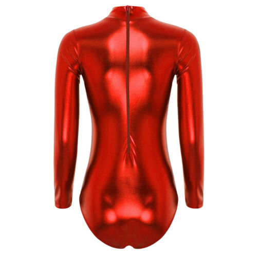 Body donna metallizzato lucido finto collo maniche lunghe body danza - Foto 38 di 126