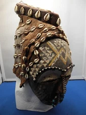 VINTAGE AFRICAN MASK Woven Hooded Headpiece Cowrie Shells Beads