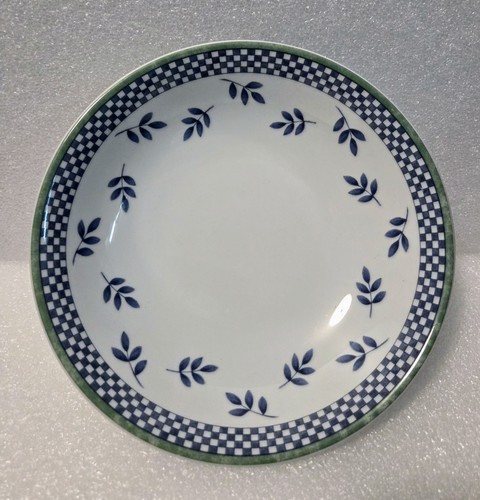 Villeroy & Boch Switch 3 Costa Pasta Bowl RARE Rimmed Checked Blue Leaves 9" - Picture 4 of 8