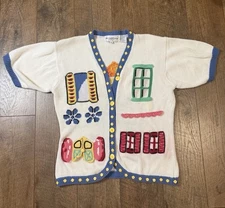 The Eagle’s Eye Vintage Knit Cardigan Crochet House Design Colorful Sz M