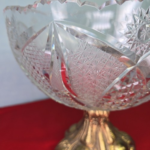 Crystal Brass Pedestal Bowl Candy Dish Compote VTG Hollywood Regency Sawtooth - Picture 13 of 19