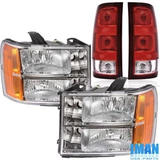 Chrome Housing Amber Corner Headlights + Taillights For GMC Sierra 1500 2007-13