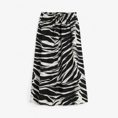 H&M Linen Blend Zebra Print A-Line Long Drawstring High Waisted Maxi Skirt M
