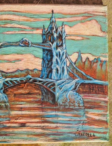 Growing Bridge - original art by Linandara fantasy London Tower acrylic painting - Picture 8 of 13