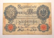 1914 Germany 20 Marks Note; Pick 46b VG-F