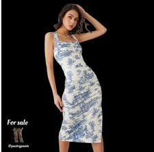 CIDER Toile de Jouy Ruched Split Maxi Dress size SMALL NWT