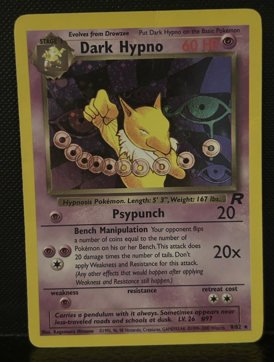 Dark Hypno - 9/82 - Pokemon Team Rocket Unlimited Holo Rare Card WOTC LP
