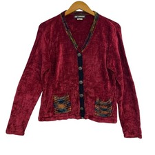 Ani Barrie Womens Retro Sweater Small Cardigan Red Rainbow Granny Artsy USA Made