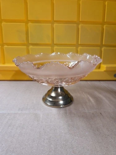 Vintage Duchin Creation Pink Depression Glass On Pedestal With Ruffled Edges
