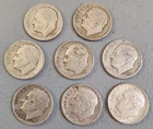 Roosevelt Silver Dimes, Lot of 8, .900 Silver, 2.5 Grams Each 1946-1964, KM# 195