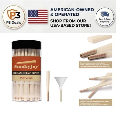 50 Pack King Size Cones -  Pre-Rolls with Filter Tips & Tubes, Natural