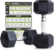 KAYMAN Hex Dumbbells 10KG Pair Heavy Duty Poly Rubber Coated Anti-Roll Dumbbells