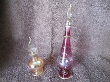 2 EGYPTIAN GLASS BLOWN PERFUME BOTTLES W/STOPPERS "GREAT BIRTHDAY PRESENT"