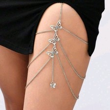 NWOT Handmade Silver Butterfly Thigh Chain Garter Belt