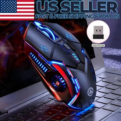 Wireless Gaming Mouse Silent RGB Rechargeable LED Optical USB Mouse